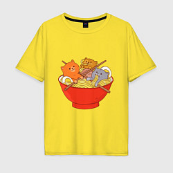 Футболка оверсайз мужская THREE CATS EATING NOODLES, цвет: желтый