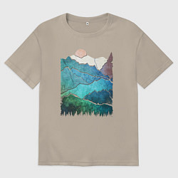 Мужская футболка оверсайз Большие горы и маленький медведь