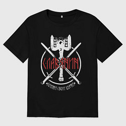 Мужская футболка оверсайз Славянин, помни свои корни - эмблема