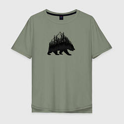 Мужская футболка оверсайз Медведь, деревья и горы