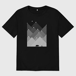 Футболка оверсайз мужская Медведь и треугольные горы, цвет: черный