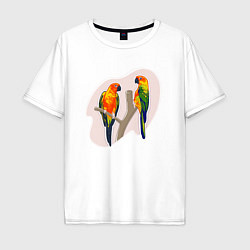 Футболка оверсайз мужская Попугай Аратинга Птицы, цвет: белый