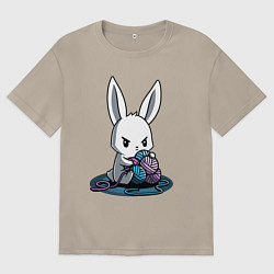 Мужская футболка оверсайз Зайчонок обнял клубки The bunny hugged the balls