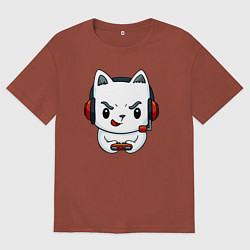 Футболка оверсайз мужская Кот игроман The cat is a gambler, цвет: кирпичный