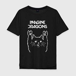 Футболка оверсайз мужская Imagine Dragons Рок кот, цвет: черный