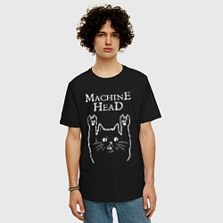 Футболка оверсайз мужская Machine Head Рок кот, цвет: черный — фото 2