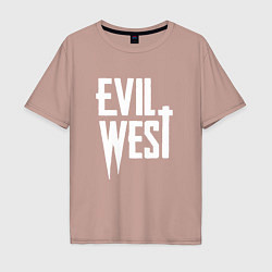 Футболка оверсайз мужская Evil west logo, цвет: пыльно-розовый