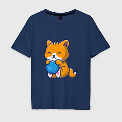 Футболка оверсайз мужская Рыженький котик, цвет: тёмно-синий