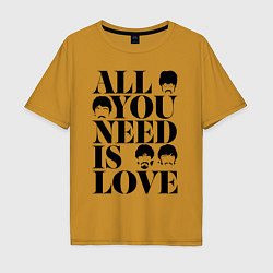 Футболка оверсайз мужская ALL YOU NEED IS LOVE THE BEATLES, цвет: горчичный