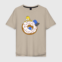 Футболка оверсайз мужская Большой пончик с глазурью принт Гомер, цвет: миндальный