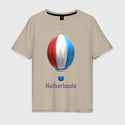 Футболка оверсайз мужская 3d aerostat Netherlands flag, цвет: миндальный