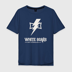 Футболка оверсайз мужская Белые шрамы лого винтаж, цвет: тёмно-синий
