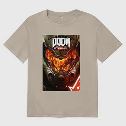 Футболка оверсайз мужская Doom eternal - poster, цвет: миндальный