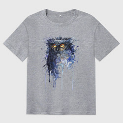 Футболка оверсайз мужская Прикольная сова в акварельном рисунке, цвет: меланж