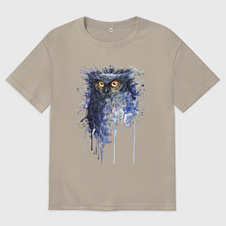 Мужская футболка оверсайз Прикольная сова в акварельном рисунке