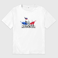 Футболка оверсайз мужская Russia объемный текст, цвет: белый