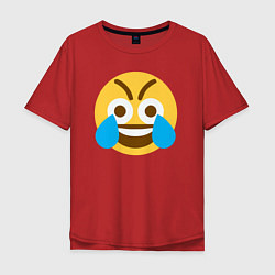 Футболка оверсайз мужская Сумасшедший смеющийся эмодзи-смайл, цвет: красный