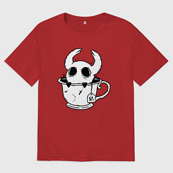 Футболка оверсайз мужская Hollow Knight рыцарь в чашке, цвет: красный