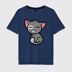 Мужская футболка оверсайз Анимешный серый котик сидит