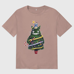 Мужская футболка оверсайз Тоторо - Новогодняя ёлка