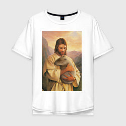 Мужская футболка оверсайз Иисус и капибара