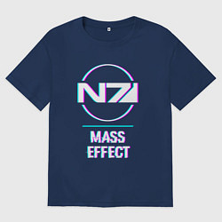 Футболка оверсайз мужская Mass Effect в стиле glitch и баги графики, цвет: тёмно-синий