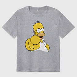 Футболка оверсайз мужская Гомер Симпсон указывает пальцем, цвет: меланж