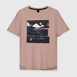 Мужская футболка оверсайз Оранжевая луна и медведь в гамаке