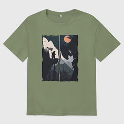 Мужская футболка оверсайз Оранжевая луна и дикий альпинизм