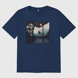 Футболка оверсайз мужская Оранжевая луна и тарзанка, цвет: тёмно-синий