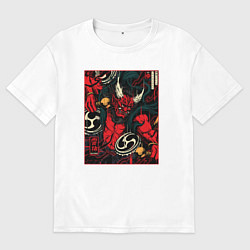 Мужская футболка оверсайз Японский Бог Райдзин - Traditional Japanese Art