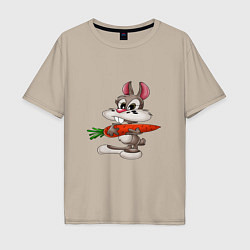 Мужская футболка оверсайз Зайчик держит морковку