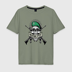 Мужская футболка оверсайз Военный череп с оружием