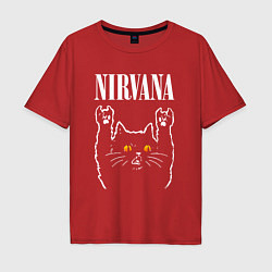 Футболка оверсайз мужская Nirvana rock cat, цвет: красный