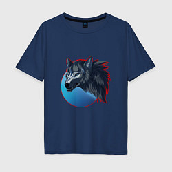 Футболка оверсайз мужская Морда ночного волка, цвет: тёмно-синий