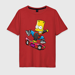 Футболка оверсайз мужская Барт Симпсон - крутой скейтбордист, цвет: красный