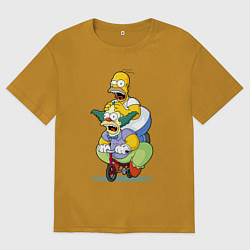 Мужская футболка оверсайз Гомер Симпсон и Клоун Красти едут на детском велос