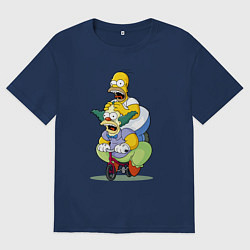 Мужская футболка оверсайз Гомер Симпсон и Клоун Красти едут на детском велос