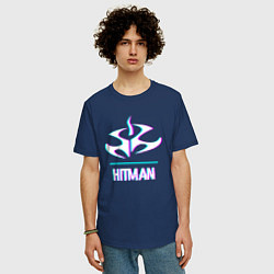 Футболка оверсайз мужская Hitman в стиле glitch и баги графики, цвет: тёмно-синий — фото 2