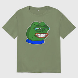 Футболка оверсайз мужская Лягушонок Пепе насмешливо смеётся, цвет: авокадо