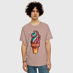 Футболка оверсайз мужская Мороженое осьминог, цвет: пыльно-розовый — фото 2