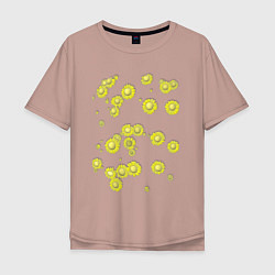 Футболка оверсайз мужская Желтые цветы Ромашки Подсолнухи Подарок садоводу, цвет: пыльно-розовый
