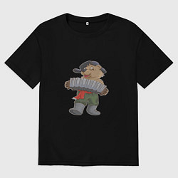 Футболка оверсайз мужская Медведь играет на гармошке, цвет: черный