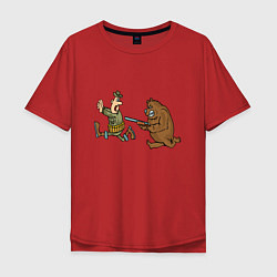 Мужская футболка оверсайз Медведь гонится за охотником