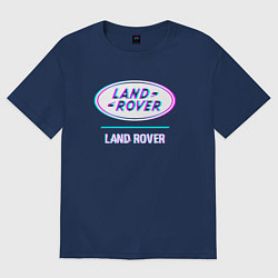 Футболка оверсайз мужская Значок Land Rover в стиле glitch, цвет: тёмно-синий