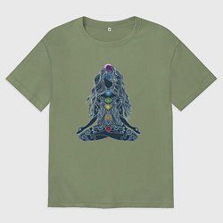 Футболка оверсайз мужская Йога - чакры по цветам, цвет: авокадо