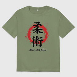 Мужская футболка оверсайз Jiu jitsu red splashes logo