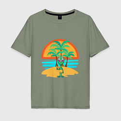 Футболка оверсайз мужская Пришелец на пляже, цвет: авокадо