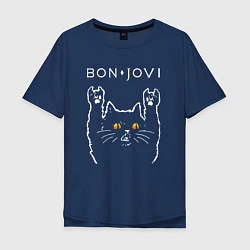 Футболка оверсайз мужская Bon Jovi rock cat, цвет: тёмно-синий