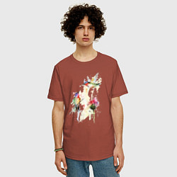 Футболка оверсайз мужская Живопись полет колибри, цвет: кирпичный — фото 2